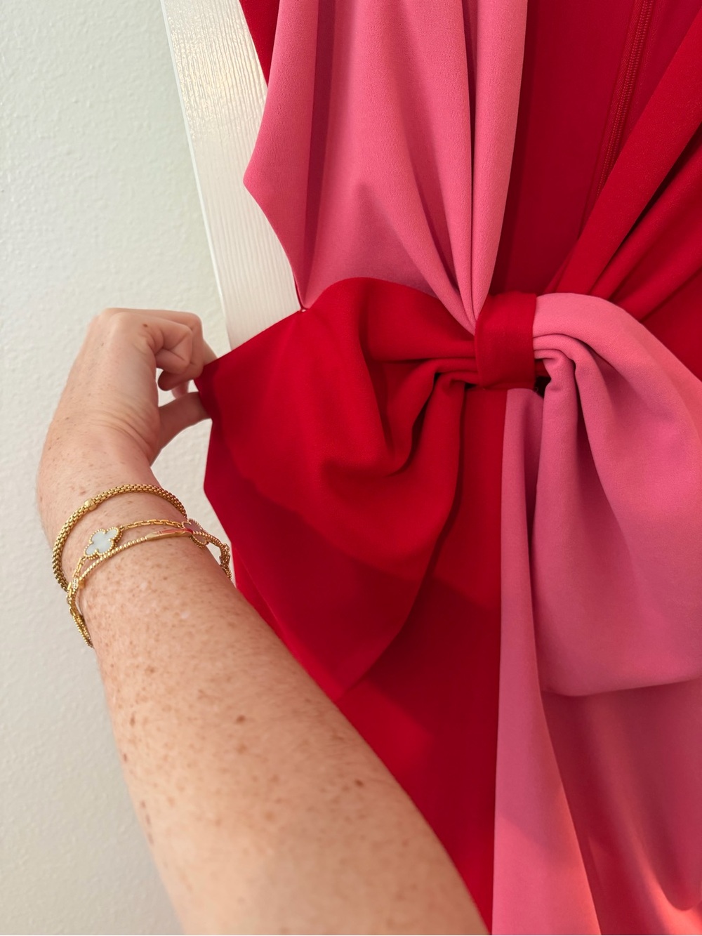 Colorblock Pink & Red Knot-Front Maxi Dress - Picture 4 of 5